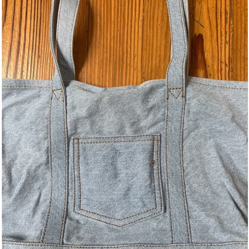 Brandy Melville Tote Bag Women Light Blue Denim Cotton Pocket SIZE OS